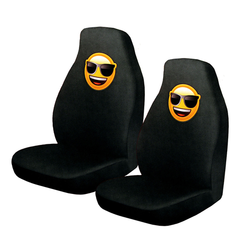 Pair of Emoji Car Front Seat Covers Sunglasses Faces - Main Image