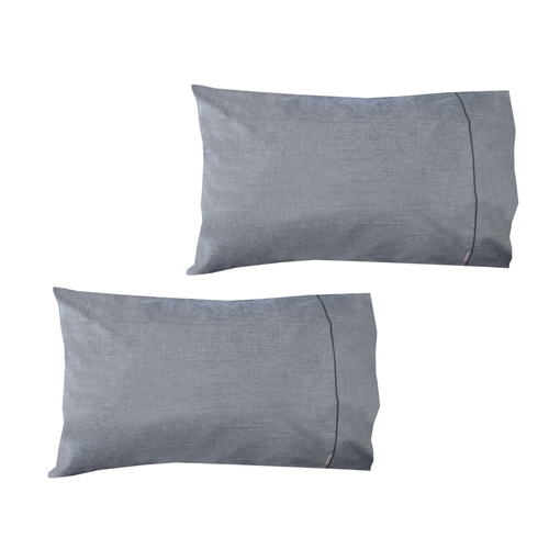 Pair of Chambray Charcoal Cotton Standard Pillowcases 48 x 73 cm - Main Image