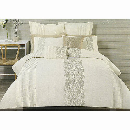 Catherine Cream Taupe Embroidery Quilt Cover Set QUEEN - Main Image