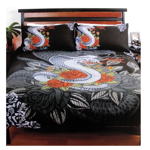 Miami Ink Cobra Black Quilt Cover Set Single - Main Image