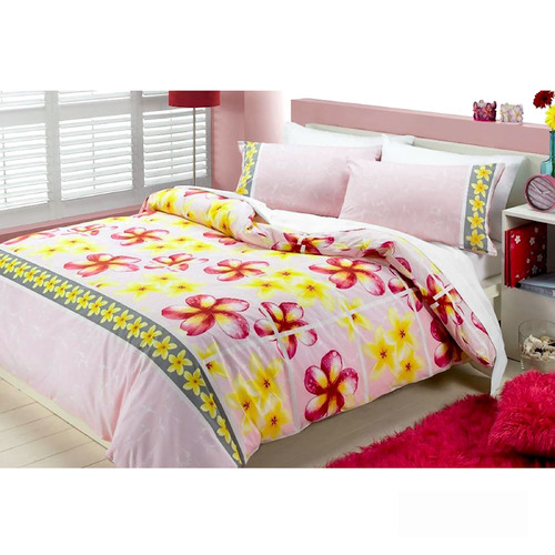Floating Frangipani Quilt Cover Set Soft Pink Single - Main Image