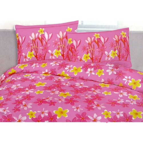 225TC Polyester Cotton Frangipani Jungle Pink Quilt Cover Set King - Main Image