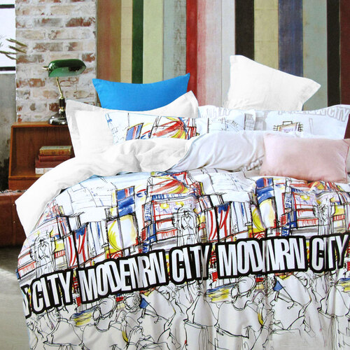 Modern City Natural Cotton Quilt Cover Set Single - Main Image