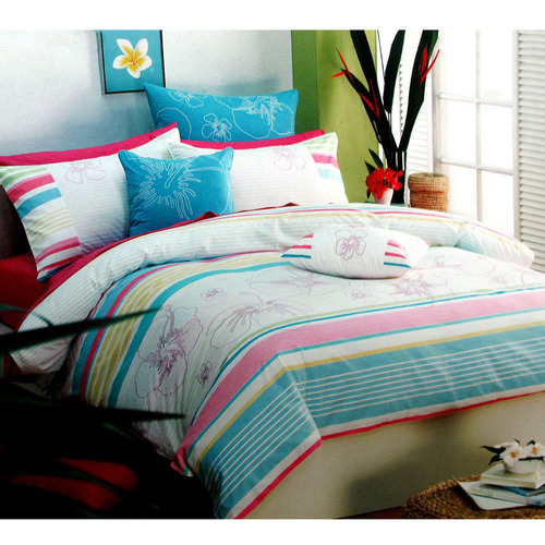 250TC Cotton Palila Yarn Dyed Aqua Quilt Cover Set Queen - Main Image