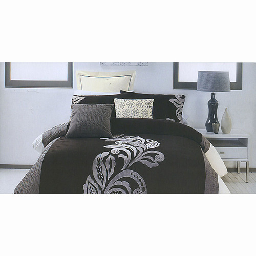 Pierre Black Grey Quilt Cover Set QUEEN - Main Image