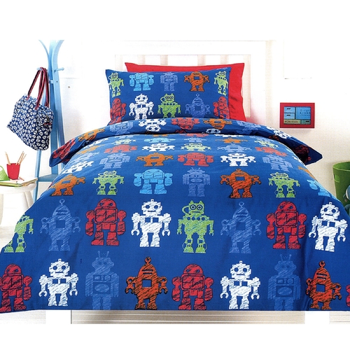Robotic Blue Quilt Cover Set Single - Main Image