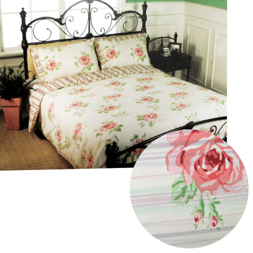 Cream Rosie Stripes Polyester Cotton Quilt Cover Set Queen - Main Image