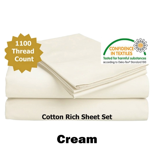 Accessorize 1100TC Cotton Rich Sheet Set Cream Queen - Main Image