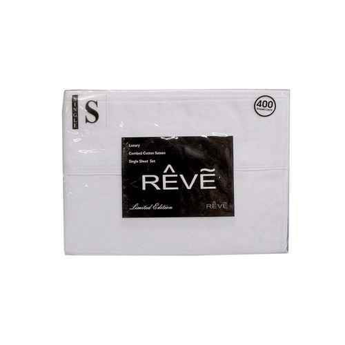 400TC Reve 100% Cotton Sateen Sheet Set White Single - Main Image