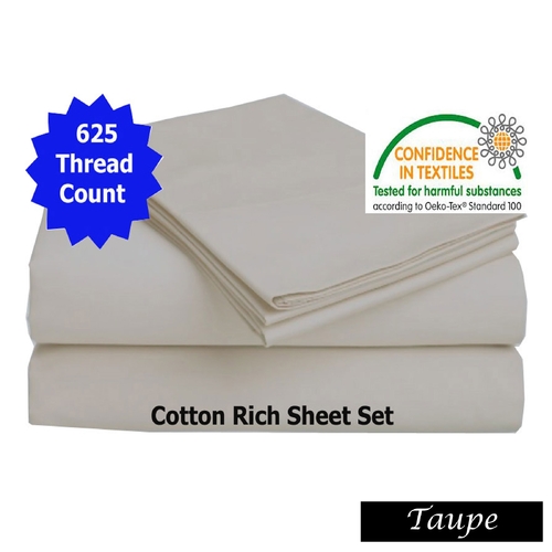 Accessorize 625TC Cotton Rich Sheet Set Taupe Queen - Main Image