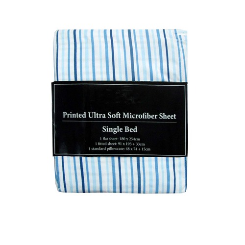 Printed Microfiber Sheet Set Single Blue Lines - Main Image