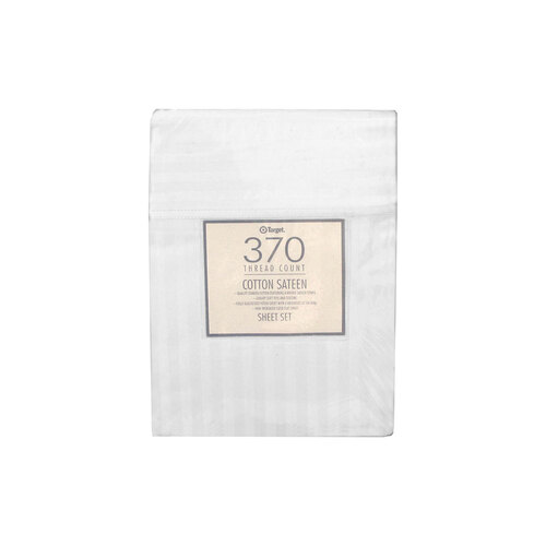 370TC White Self-striped Cotton Sateen Sheet Set King - Main Image