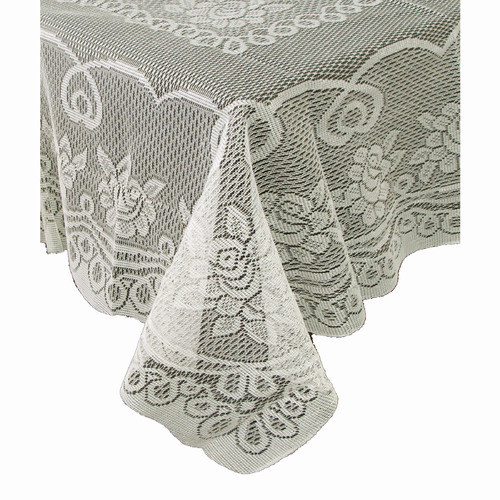 Rose Lace Polyester Tablecloth Cream 130 cm Square - Main Image