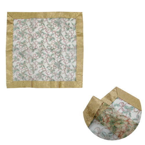 Christmas Gold Bows Sheer Organza Glitter Table Cloth Topper 90 x 90 cm - Main Image