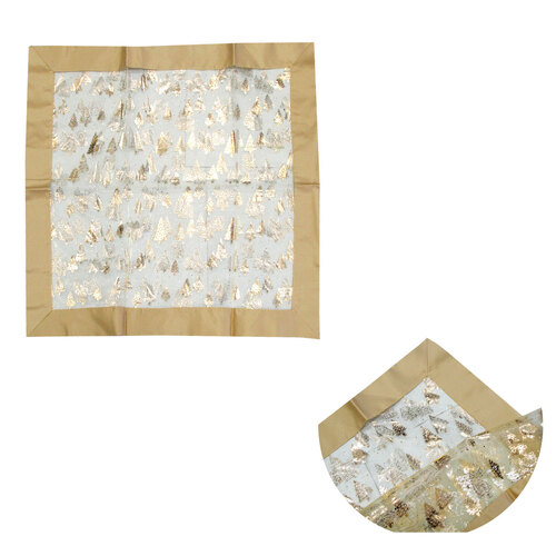 Christmas Gold Trees Sheer Organza Glitter Table Cloth Topper 90 x 90 cm - Main Image