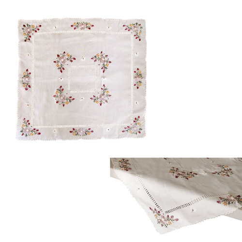 Victoriana Cream Applique Embroidered Table Topper 85 x 85 cm - Main Image