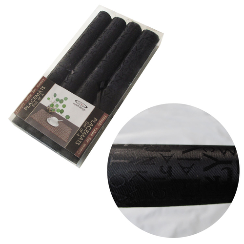 Set of 4 Jacquard Satin Letters Table Placemats Black 30 x 45cm - Main Image