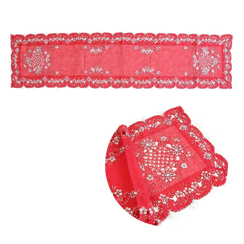 Aurora Beaded Table Runner Diamonte Sequin 40 x 180 cm Red - Main Image