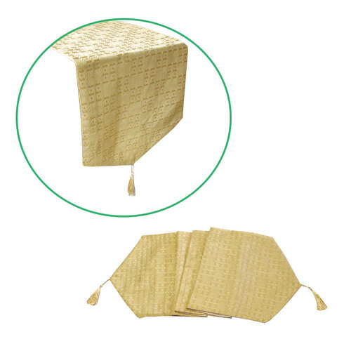 Faux Silk Jacquard Table Runner Gold 32 x 120 cm - Main Image