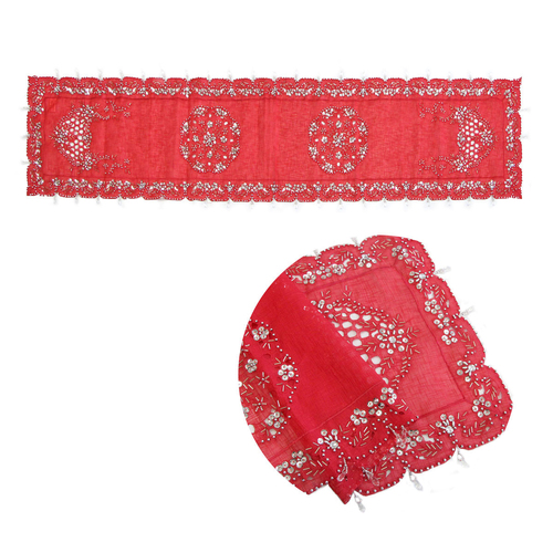 Stella Beaded Table Runner Diamonte Sequin 40 x 180 cm Red - Main Image