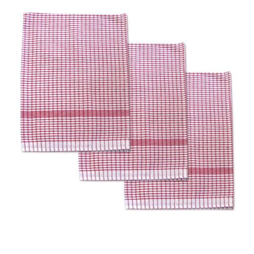 Set of 3 Jumbo Cotton Checkered Tea Towels 60 x 90 cm Red - Main Image