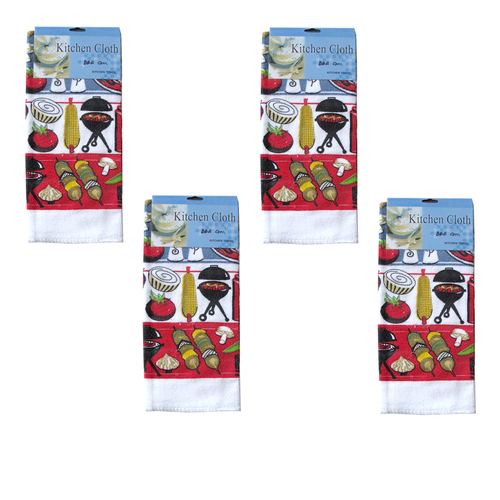 Set of 4 Microfibre Printed Tea Towels BBQ Corn - Main Image