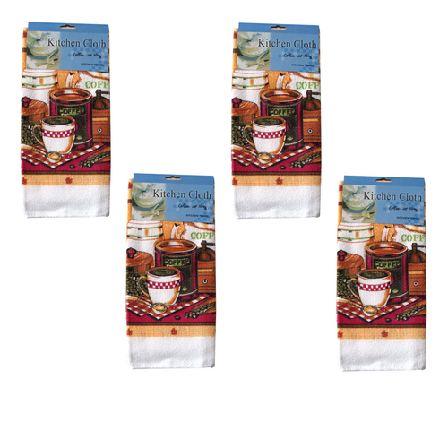 Set of 4 Microfibre Printed Tea Towels Coffee at Home - Main Image