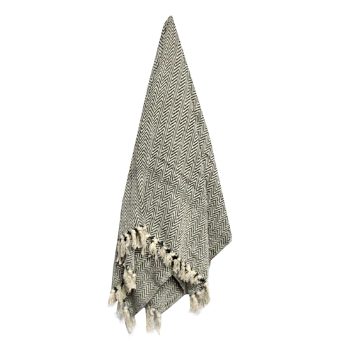 Cotton Fringe Throw Rug Chevron Charcoal - Main Image