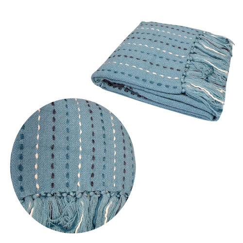 Galaxy Blue Hand Stitch Acrylic Throw Rug 110 x 140 cm - Main Image