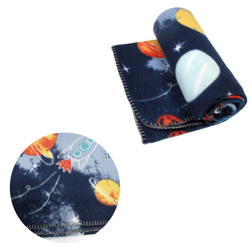 Funky Cute Polar Fleece Throw Rug Navy Planet Space - Main Image