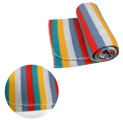 Funky Cute Polar Fleece Throw Rug Bright Stripes - Main Image