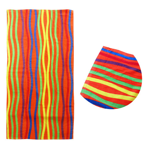 Bright Stripes Cotton Velour Printed Beach Towel - Main Image