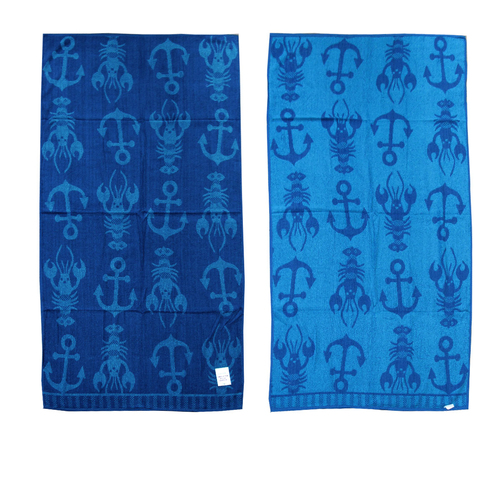 Jacquard Velour Reversible Beach Towel Blue Lobster Anchor - Main Image