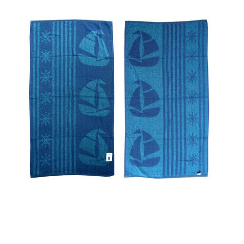 Set of 4 Imperfect Jacquard Terry Beach Towels Sail Boat - Main Image