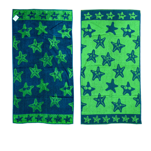 Jacquard Velour Reversible Beach Towel Blue Stars - Main Image