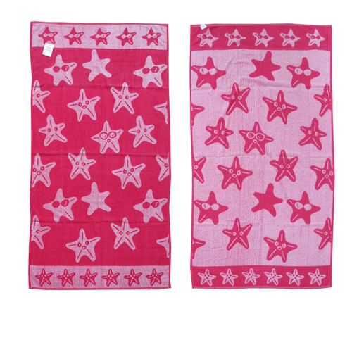 Jacquard Velour Reversible Beach Towel Hot Pink Stars - Main Image