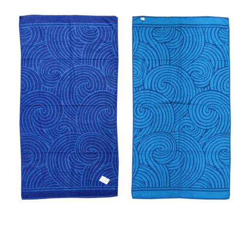 Jacquard Velour Reversible Beach Towel Blue Swirls - Main Image