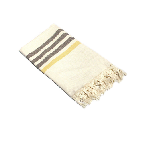 Fringe Turkish Towel Wide Stripes Chocolate Yellow - Main Image
