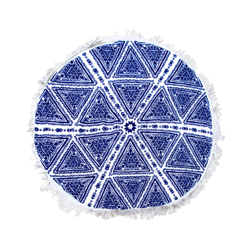 Zulu Triangle Blue 100% Cotton Round Beach Towel - Main Image