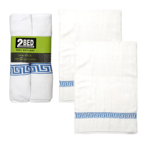 Set of 2 Greek Key Bath Mats White - Main Image