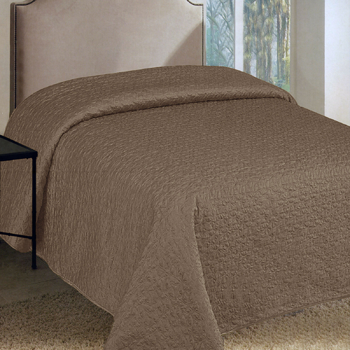 Faux Silk Embroidered Coverlet Coffee QUEEN - Main Image