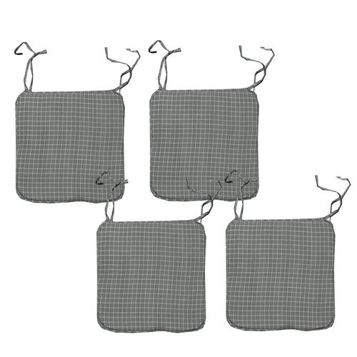 Set of 4 Square Chair Pads with Ties Small Checkered Grey - Main Image