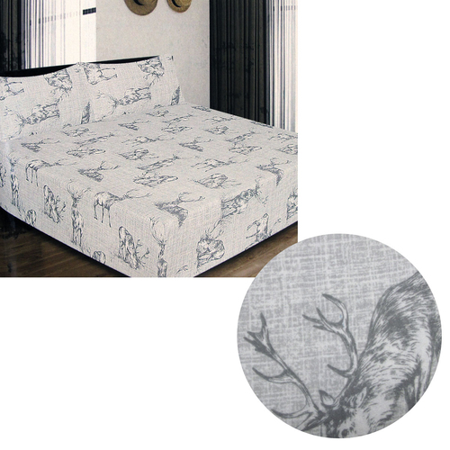 ICF Store Cotton Flannel Combo Fitted Sheet Set Queen Stag Deer - Main Image