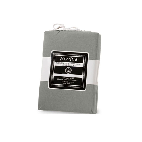 Revive Silver 100% Cotton Jersey Super Soft Fitted Sheet Combo Set King Single 35cm Wall - Main Image