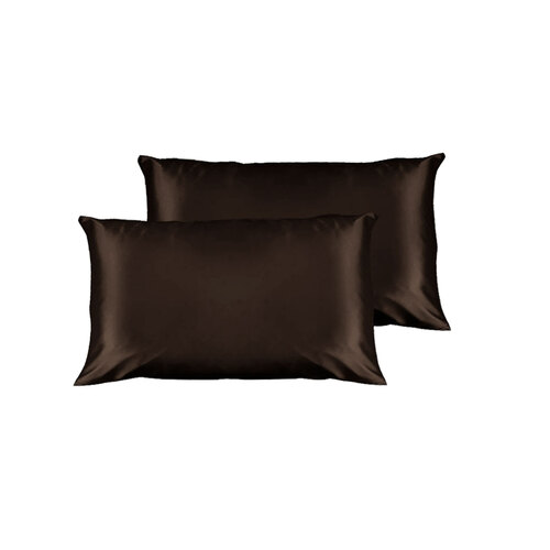 Pair of Satin Standard Pillowcases Chocolate 48 x 73 cm x 15cm (Flap) - Main Image