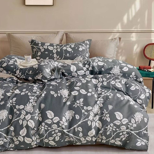 300TC Gardenia Charcoal Reversible Cotton Quilt Cover Set King - Main Image