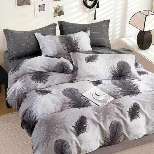 300TC Heidi Grey Reversible Cotton Quilt Cover Set King - Main Image