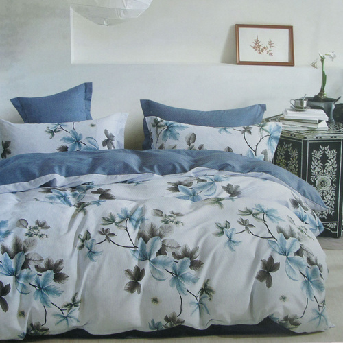 300TC Milla Blue Reversible Cotton Quilt Cover Set King - Main Image