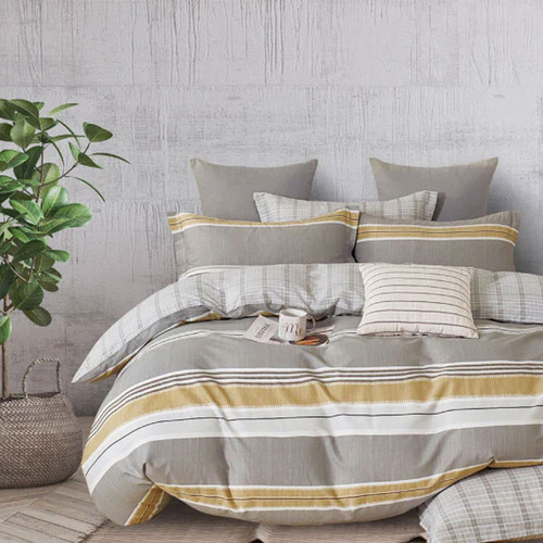 300TC Theodore Grey Reversible Cotton Quilt Cover Set King - Main Image