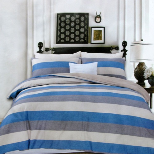 250TC Cotton Reversible Quilt Cover Set Beachy Stripes Queen - Main Image